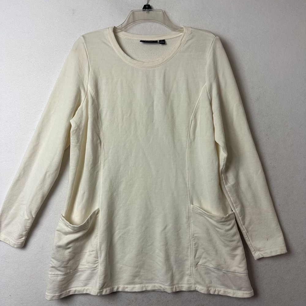 Susan Graver Weekend Cream Ivory Long Sleeve Pocket Tunic Top Womens Large